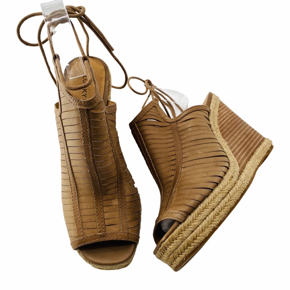 Lucky Brand Laceey Leather Wedge Peep Toe Sandal - Picture 15 of 15